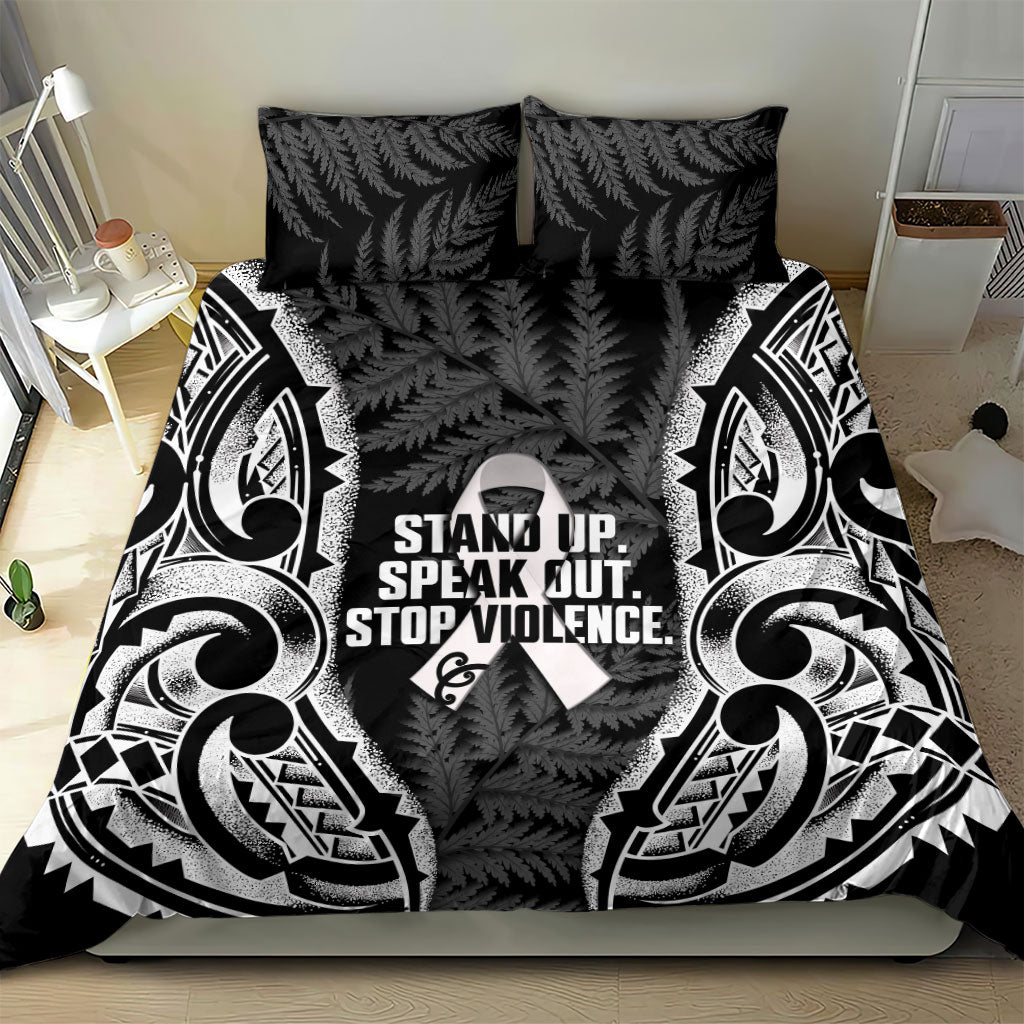 White Ribbon Day New Zealand Bedding Set Respect Women Maori Pattern Black