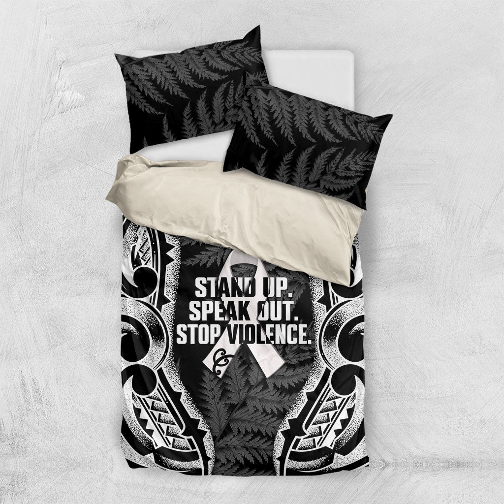 White Ribbon Day New Zealand Bedding Set Respect Women Maori Pattern Black