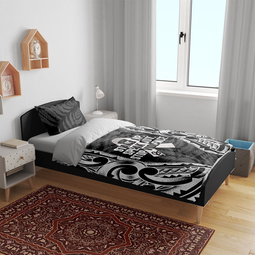White Ribbon Day New Zealand Bedding Set Respect Women Maori Pattern Black