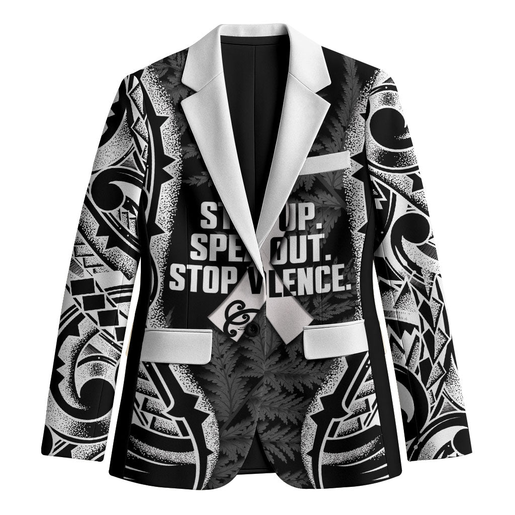 White Ribbon Day New Zealand Blazer Respect Women Maori Pattern Black