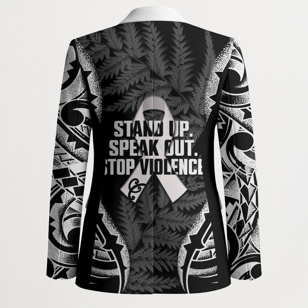White Ribbon Day New Zealand Blazer Respect Women Maori Pattern Black