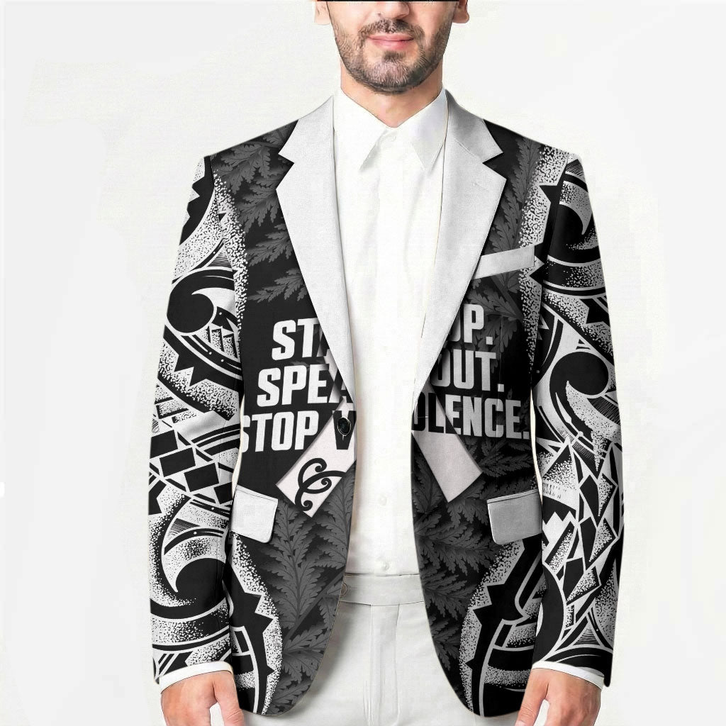 White Ribbon Day New Zealand Blazer Respect Women Maori Pattern Black