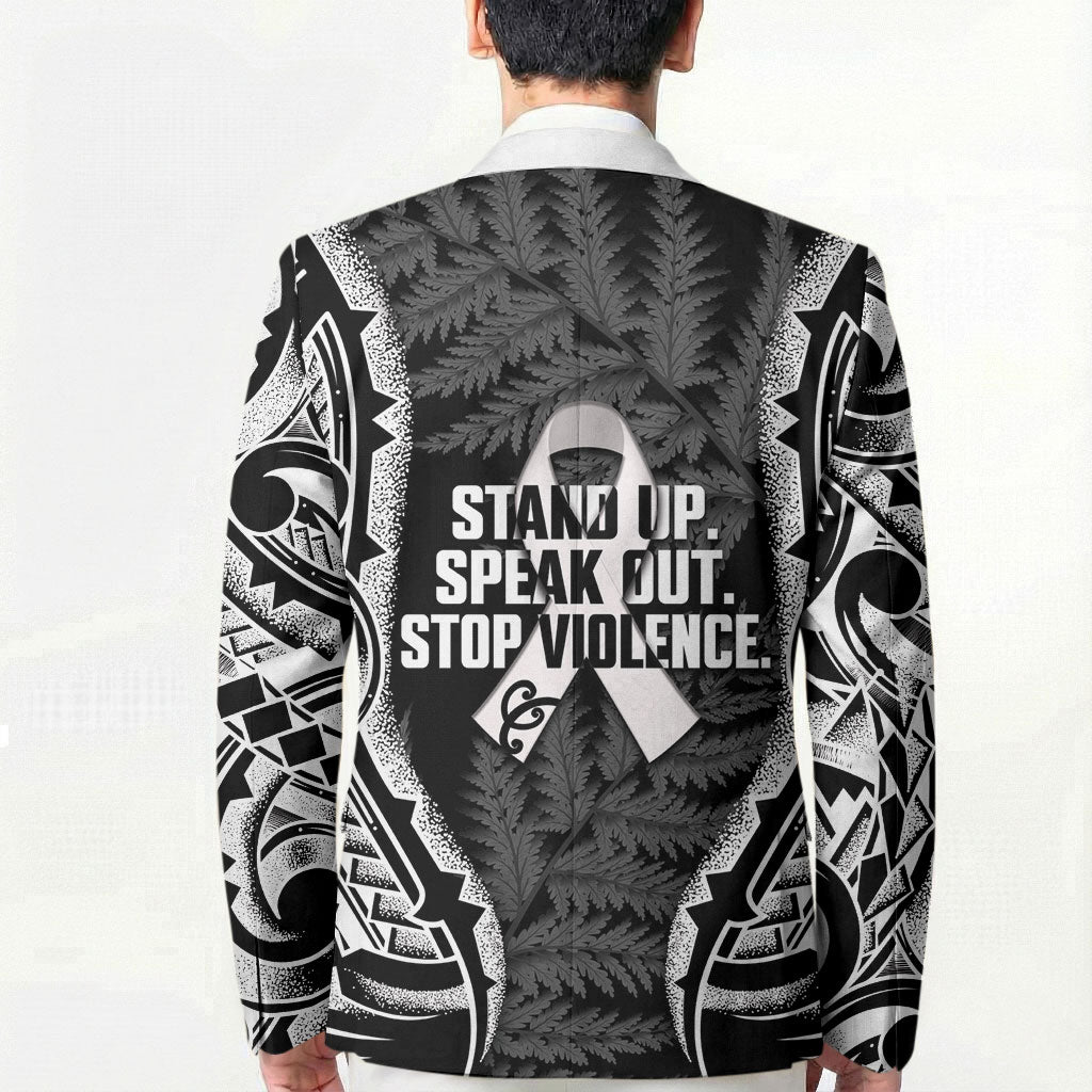 White Ribbon Day New Zealand Blazer Respect Women Maori Pattern Black