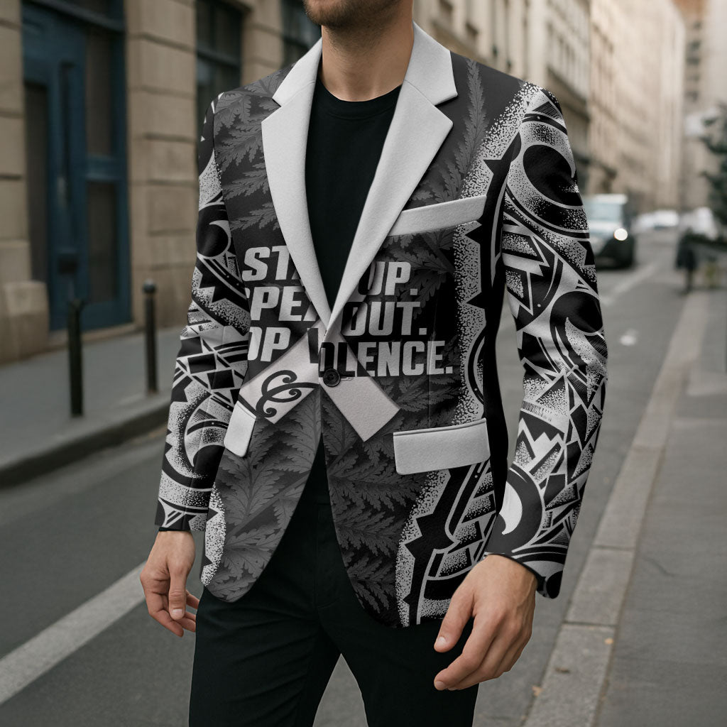 White Ribbon Day New Zealand Blazer Respect Women Maori Pattern Black