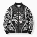 White Ribbon Day New Zealand Bomber Puffer Jacket Respect Women Maori Pattern Black