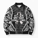 White Ribbon Day New Zealand Bomber Puffer Jacket Respect Women Maori Pattern Black