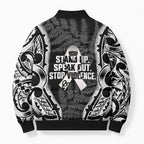 White Ribbon Day New Zealand Bomber Puffer Jacket Respect Women Maori Pattern Black