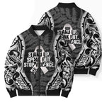 White Ribbon Day New Zealand Bomber Puffer Jacket Respect Women Maori Pattern Black