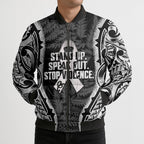 White Ribbon Day New Zealand Bomber Puffer Jacket Respect Women Maori Pattern Black