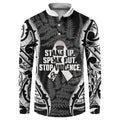 White Ribbon Day New Zealand Button Sweatshirt Respect Women Maori Pattern Black