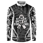 White Ribbon Day New Zealand Button Sweatshirt Respect Women Maori Pattern Black