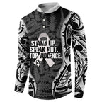 White Ribbon Day New Zealand Button Sweatshirt Respect Women Maori Pattern Black