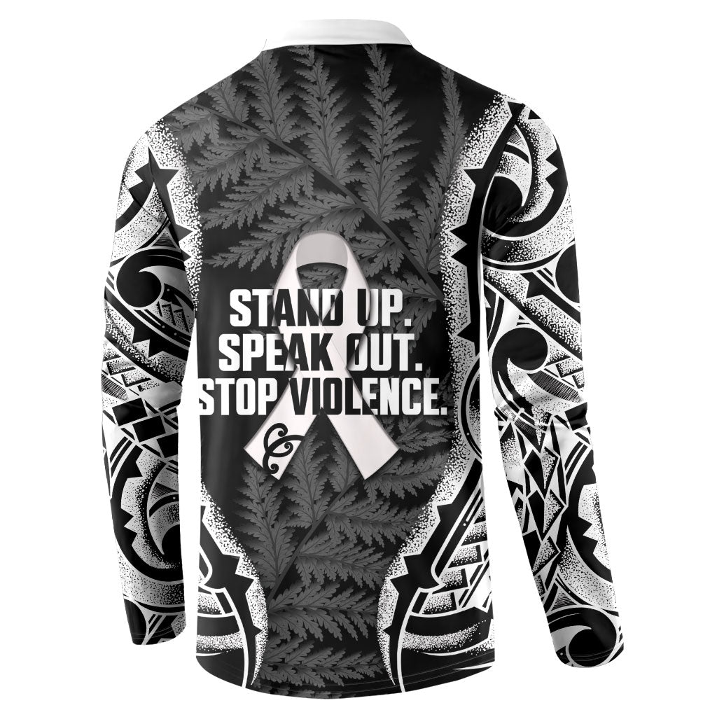 White Ribbon Day New Zealand Button Sweatshirt Respect Women Maori Pattern Black