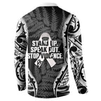 White Ribbon Day New Zealand Button Sweatshirt Respect Women Maori Pattern Black