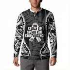 White Ribbon Day New Zealand Button Sweatshirt Respect Women Maori Pattern Black