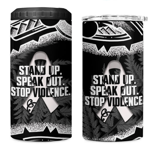 White Ribbon Day New Zealand 4 in 1 Can Cooler Tumbler Respect Women Maori Pattern Black