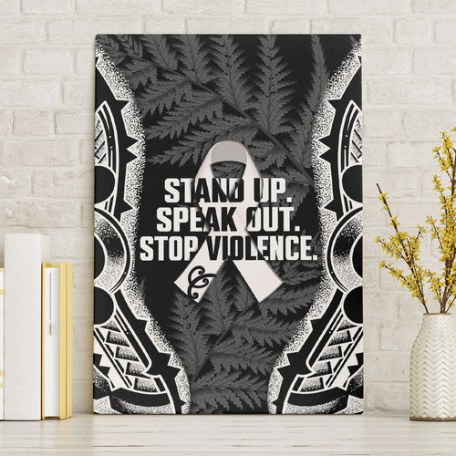 White Ribbon Day New Zealand Canvas Wall Art Respect Women Maori Pattern Black
