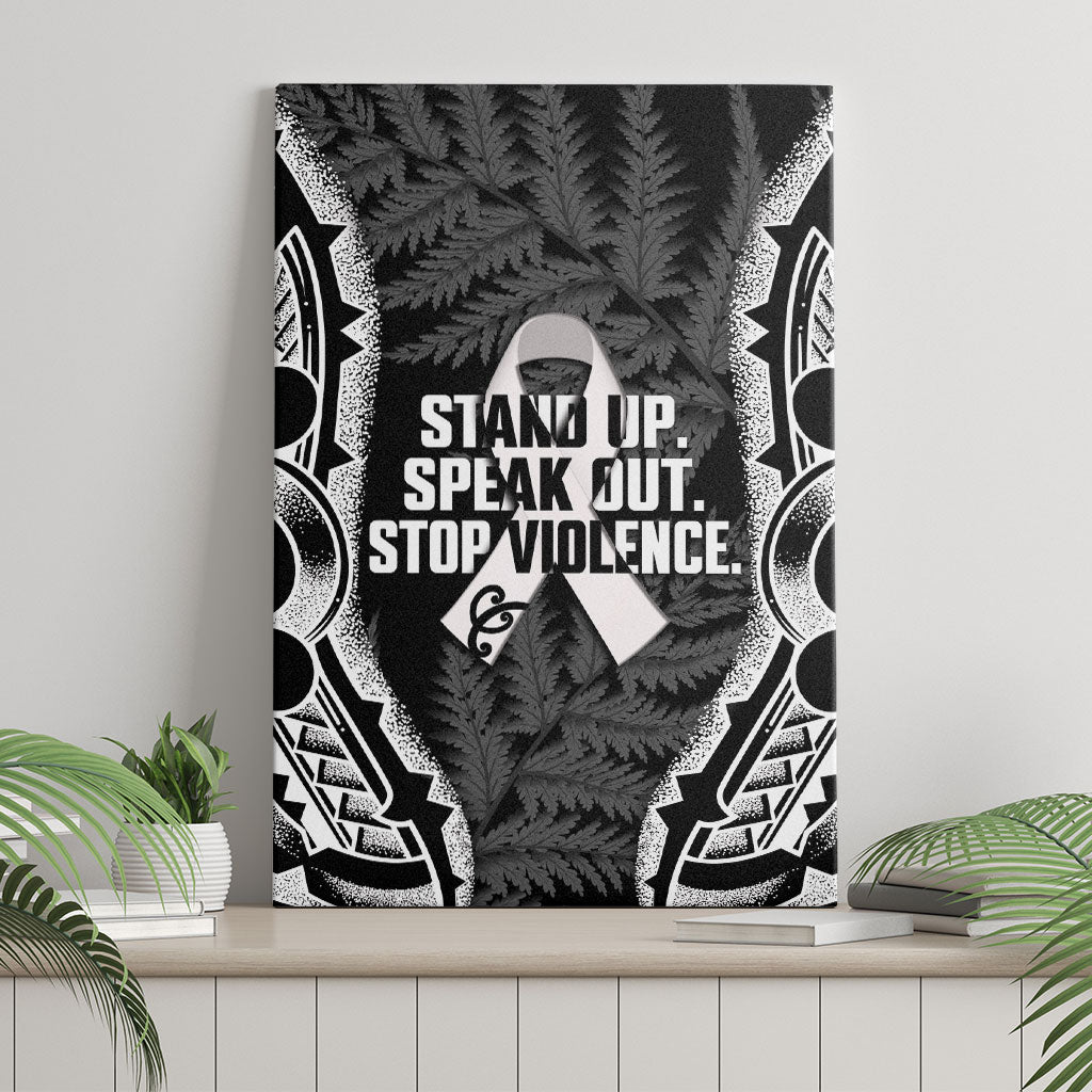 White Ribbon Day New Zealand Canvas Wall Art Respect Women Maori Pattern Black