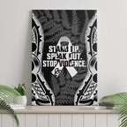 White Ribbon Day New Zealand Canvas Wall Art Respect Women Maori Pattern Black