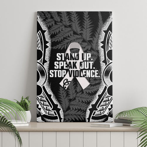 White Ribbon Day New Zealand Canvas Wall Art Respect Women Maori Pattern Black