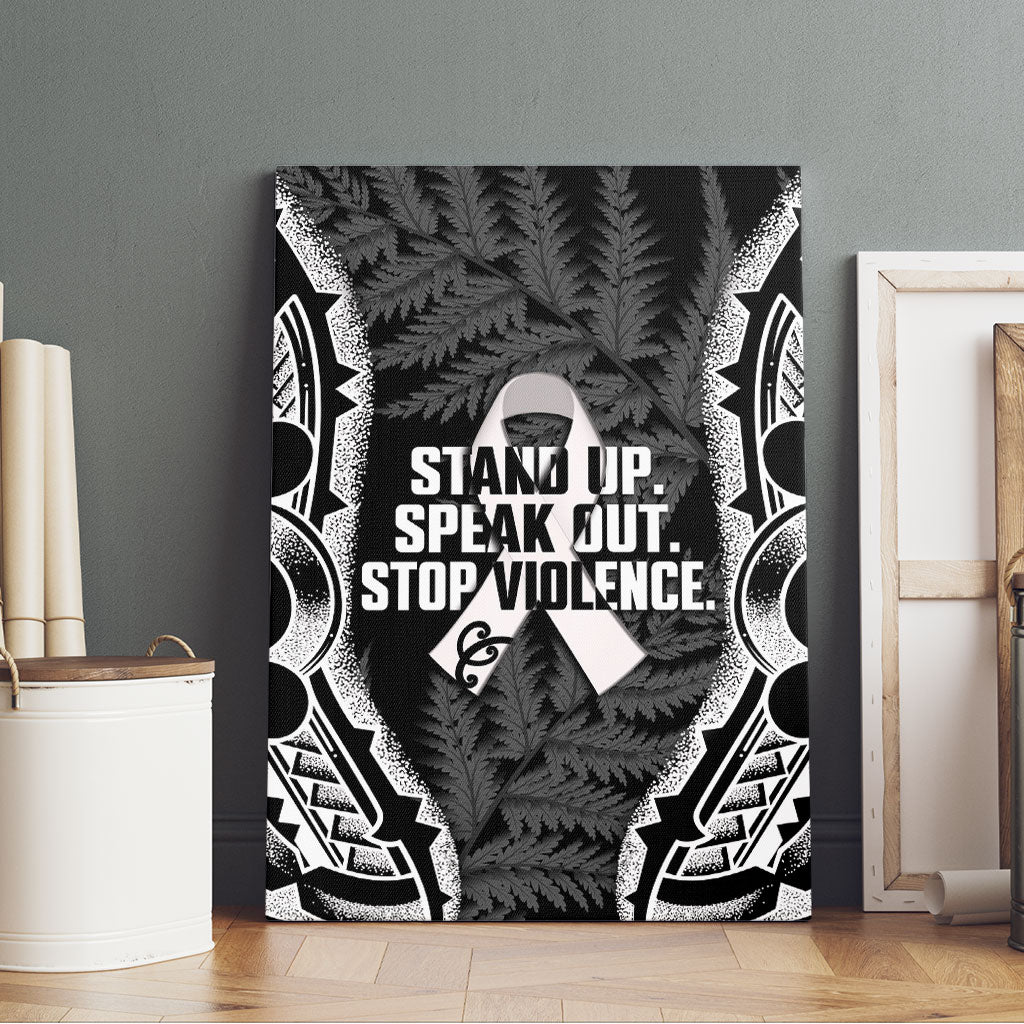White Ribbon Day New Zealand Canvas Wall Art Respect Women Maori Pattern Black