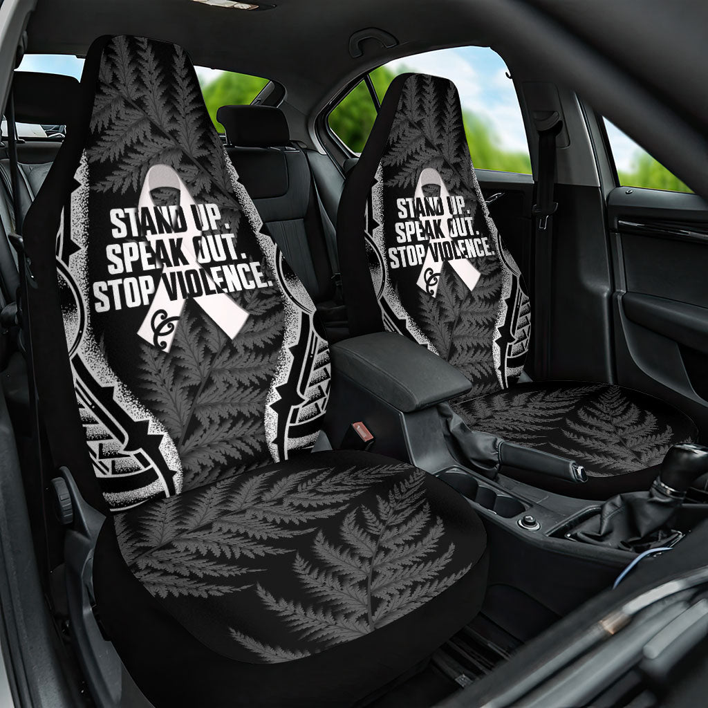 White Ribbon Day New Zealand Car Seat Cover Respect Women Maori Pattern Black