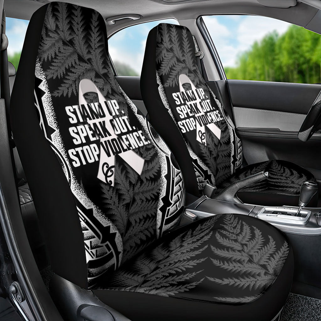 White Ribbon Day New Zealand Car Seat Cover Respect Women Maori Pattern Black