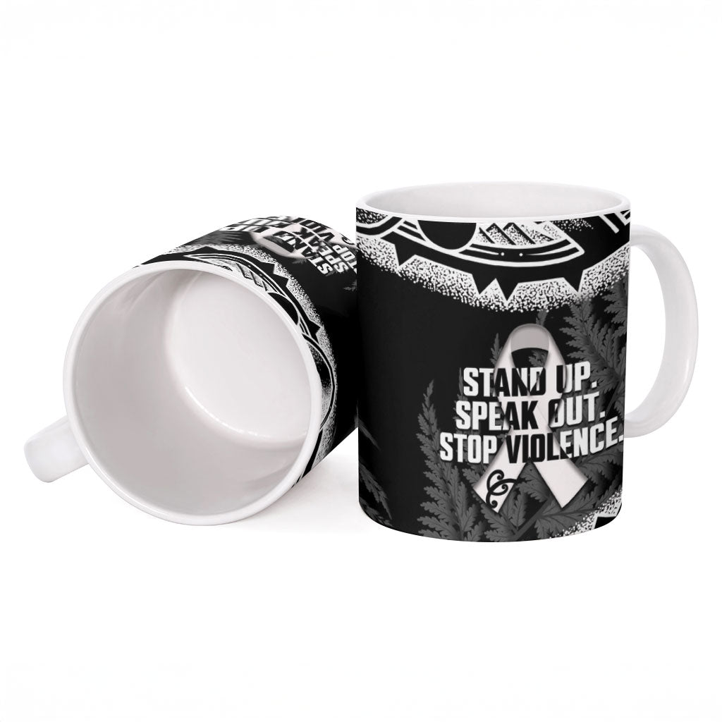 White Ribbon Day New Zealand Ceramic Mug Respect Women Maori Pattern Black