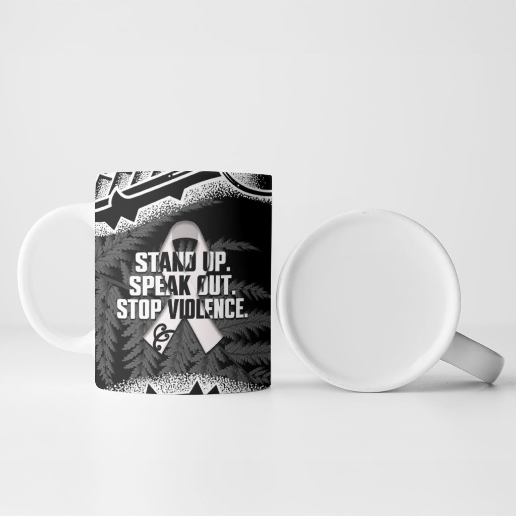White Ribbon Day New Zealand Ceramic Mug Respect Women Maori Pattern Black