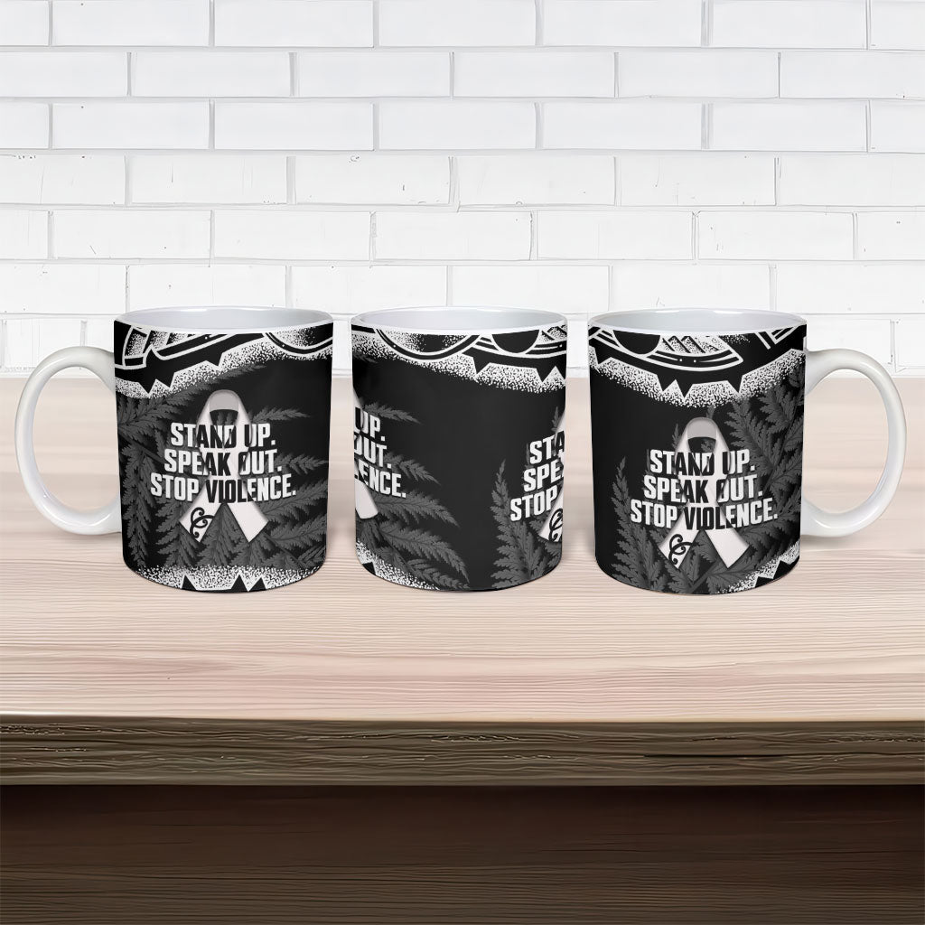 White Ribbon Day New Zealand Ceramic Mug Respect Women Maori Pattern Black