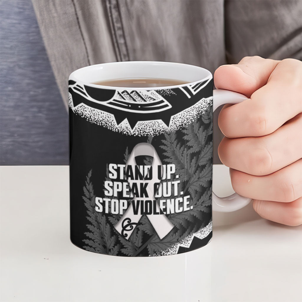 White Ribbon Day New Zealand Ceramic Mug Respect Women Maori Pattern Black