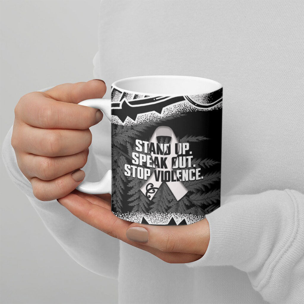 White Ribbon Day New Zealand Ceramic Mug Respect Women Maori Pattern Black