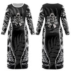 White Ribbon Day New Zealand Couples Matching Long Sleeve Bodycon Dress and Hawaiian Shirt Respect Women Maori Pattern Black