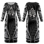 White Ribbon Day New Zealand Couples Matching Long Sleeve Bodycon Dress and Long Sleeve Button Shirt Respect Women Maori Pattern Black