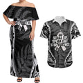 White Ribbon Day New Zealand Couples Matching Off Shoulder Maxi Dress and Hawaiian Shirt Respect Women Maori Pattern Black