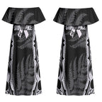 White Ribbon Day New Zealand Couples Matching Off Shoulder Maxi Dress and Hawaiian Shirt Respect Women Maori Pattern Black