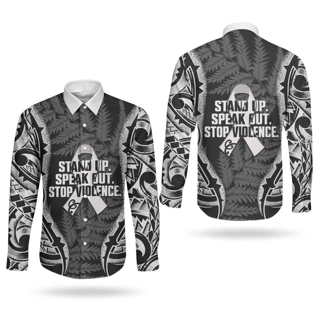 White Ribbon Day New Zealand Couples Matching Off Shoulder Maxi Dress and Long Sleeve Button Shirt Respect Women Maori Pattern Black