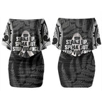 White Ribbon Day New Zealand Couples Matching Off Shoulder Short Dress and Hawaiian Shirt Respect Women Maori Pattern Black