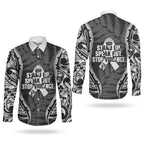 White Ribbon Day New Zealand Couples Matching Off The Shoulder Long Sleeve Dress and Long Sleeve Button Shirt Respect Women Maori Pattern Black
