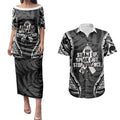 White Ribbon Day New Zealand Couples Matching Puletasi and Hawaiian Shirt Respect Women Maori Pattern Black