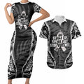 White Ribbon Day New Zealand Couples Matching Short Sleeve Bodycon Dress and Hawaiian Shirt Respect Women Maori Pattern Black