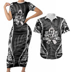 White Ribbon Day New Zealand Couples Matching Short Sleeve Bodycon Dress and Hawaiian Shirt Respect Women Maori Pattern Black