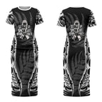 White Ribbon Day New Zealand Couples Matching Short Sleeve Bodycon Dress and Hawaiian Shirt Respect Women Maori Pattern Black