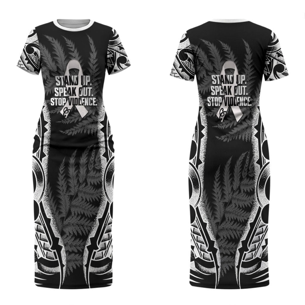 White Ribbon Day New Zealand Couples Matching Short Sleeve Bodycon Dress and Long Sleeve Button Shirt Respect Women Maori Pattern Black