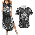 White Ribbon Day New Zealand Couples Matching Summer Maxi Dress and Hawaiian Shirt Respect Women Maori Pattern Black