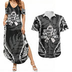 White Ribbon Day New Zealand Couples Matching Summer Maxi Dress and Hawaiian Shirt Respect Women Maori Pattern Black