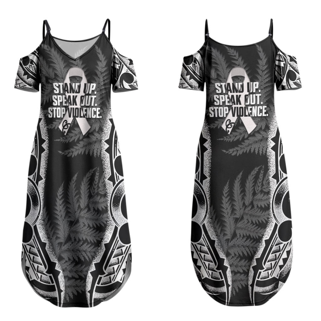 White Ribbon Day New Zealand Couples Matching Summer Maxi Dress and Hawaiian Shirt Respect Women Maori Pattern Black