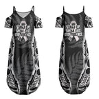 White Ribbon Day New Zealand Couples Matching Summer Maxi Dress and Hawaiian Shirt Respect Women Maori Pattern Black