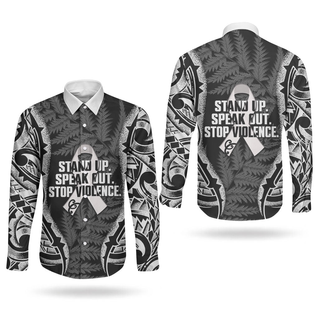 White Ribbon Day New Zealand Couples Matching Summer Maxi Dress and Long Sleeve Button Shirt Respect Women Maori Pattern Black