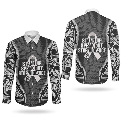White Ribbon Day New Zealand Couples Matching Summer Maxi Dress and Long Sleeve Button Shirt Respect Women Maori Pattern Black